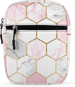 Geometric Gold Rose Pink Hexagonal Tile Detachable Shoulder Strap Small Shoulder Bag Unisex