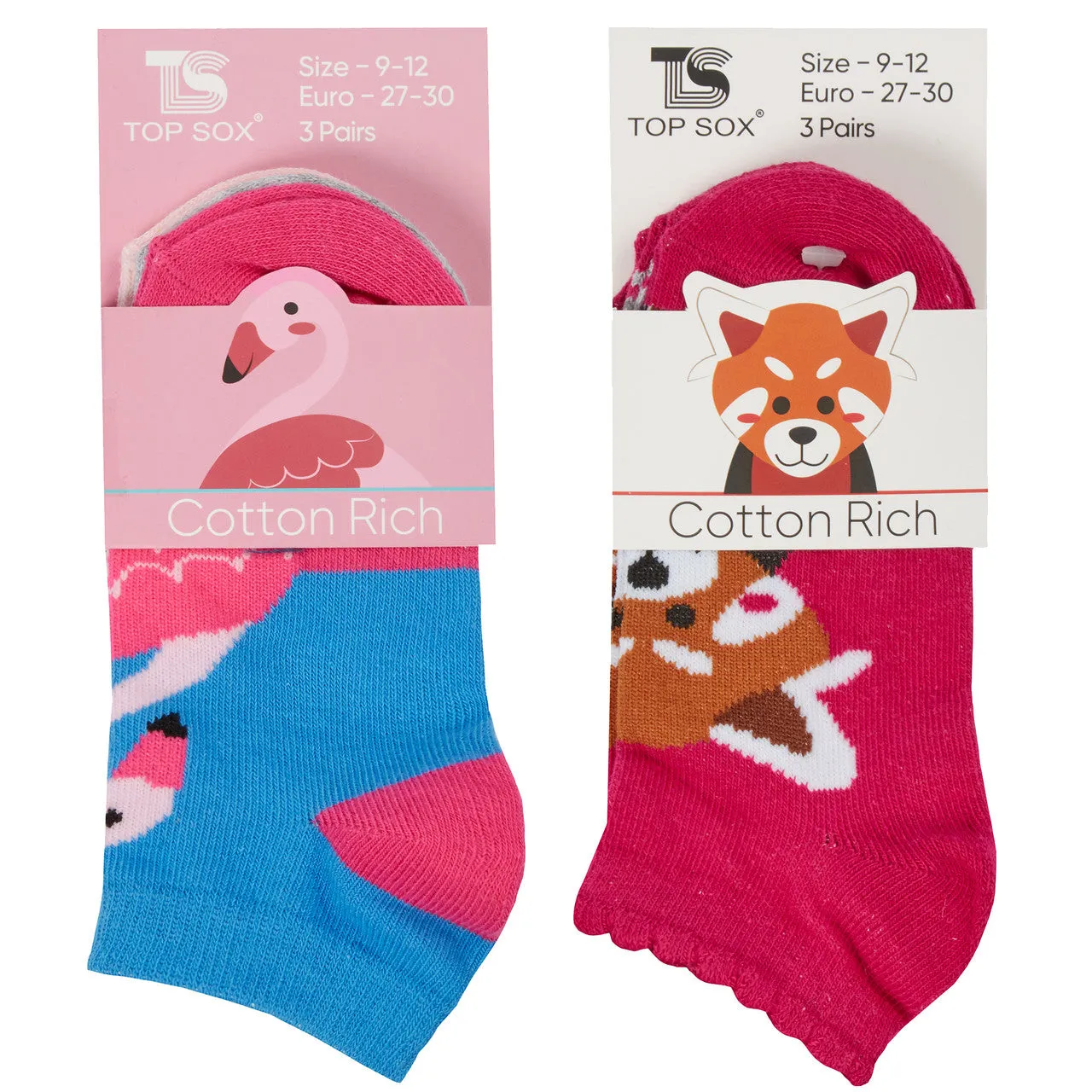Girls Ankle Socks Flamingo Red Panda 6 Pairs