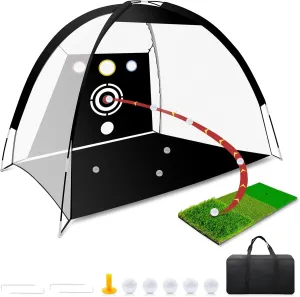 Golf Net - Upgraded 10x7ft Practice Net with 5 Balls, Tri-Turf Mat and Portable Storage Bag, Durable Hitting Nets for Backyard Driving Swing Outdoor - Gift for Golfing Lovers - Golf Accessories