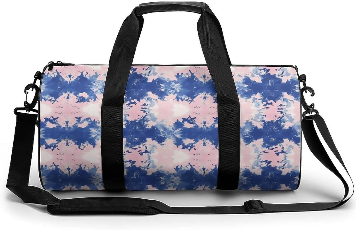 Gym Bag 17in for Men Women, Waterproof Foldable Sports Organizer, Durable Workout Travel Duffle Bag, Cobalt Blue And Soft Pink Tie Dye-9