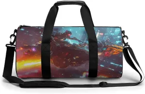 Gym Bag 17in for Men Women, Waterproof Foldable Sports Organizer, Durable Workout Travel Duffle Bag, Futuristic Battle-169