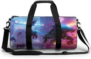 Gym Bag 17in for Men Women, Waterproof Foldable Sports Organizer, Durable Workout Travel Duffle Bag, Futuristic Heroes Vs Enemies-184