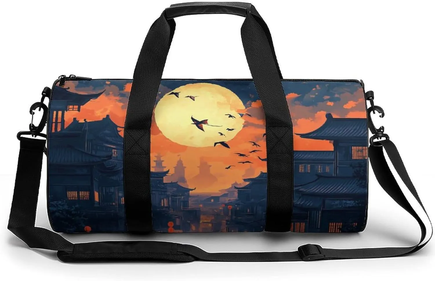 Gym Bag 17in for Men Women, Waterproof Foldable Sports Organizer, Durable Workout Travel Duffle Bag, Moonlit Ninja Leap-6