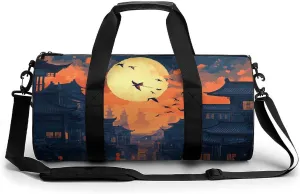 Gym Bag 17in for Men Women, Waterproof Foldable Sports Organizer, Durable Workout Travel Duffle Bag, Moonlit Ninja Leap-6