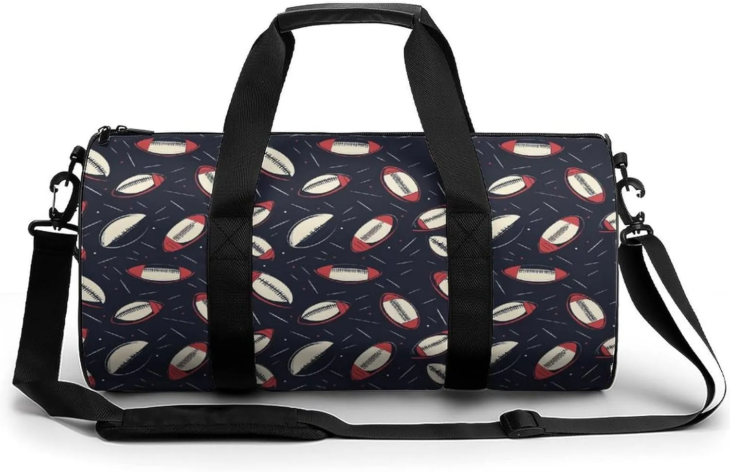 Gym Bag 17in for Men Women, Waterproof Foldable Sports Organizer, Durable Workout Travel Duffle Bag, Rugby Ball Curve Stick-9