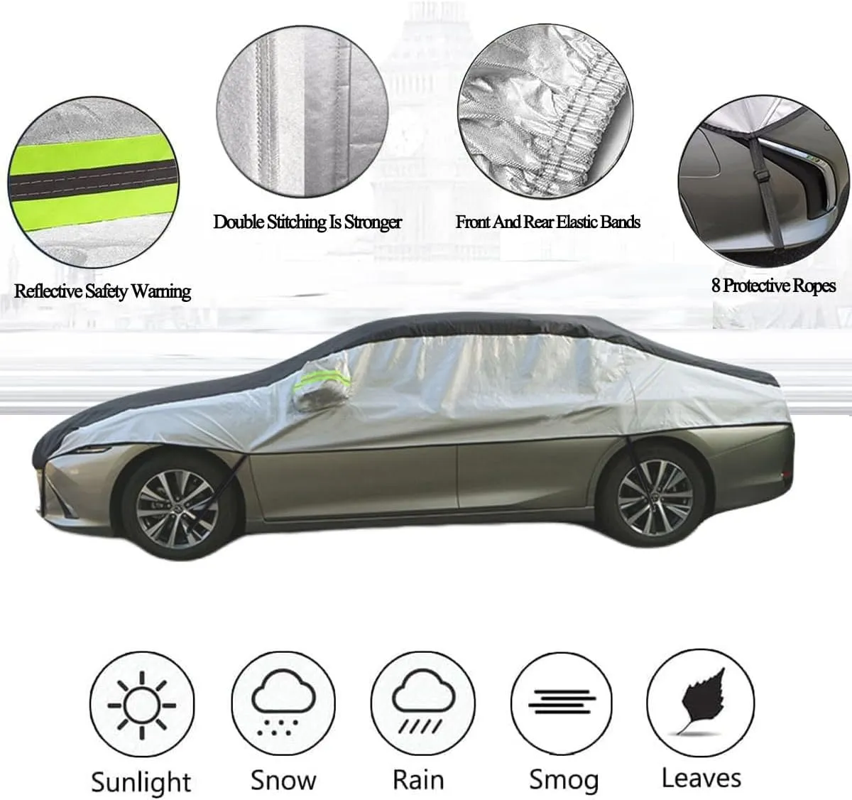 Half Car Cover for Daimler DB18 1948-1953, Oxford Cloth car top Cover Rainproof Snowproof UV-Proof All-Weather Waterproof car Covers Durable with Windproof Rope
