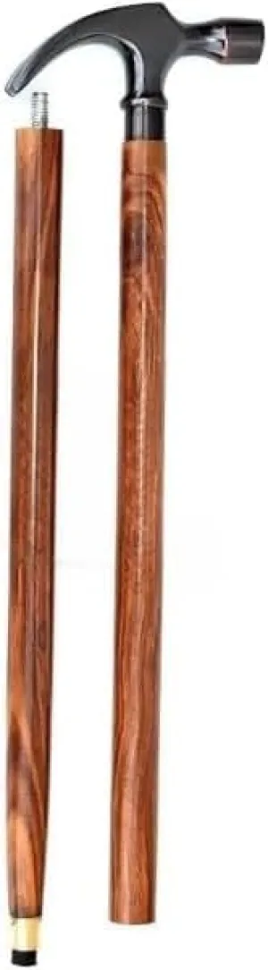 Hammer with Wooden Cane Aluminium Handle Hathodi Tools Set Used for Multiple Purpose for Men & Women | Antique Style Vintage Design Head Derby Luxury Walking Stick Cane