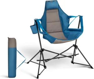 Hammock Camping Chair, Adjustable Back Swinging Chair, Folding Outdoor Rocking Chair, Heavy Duty Portable Camp Chair with Cup Holder and High Back for Adults, Blue