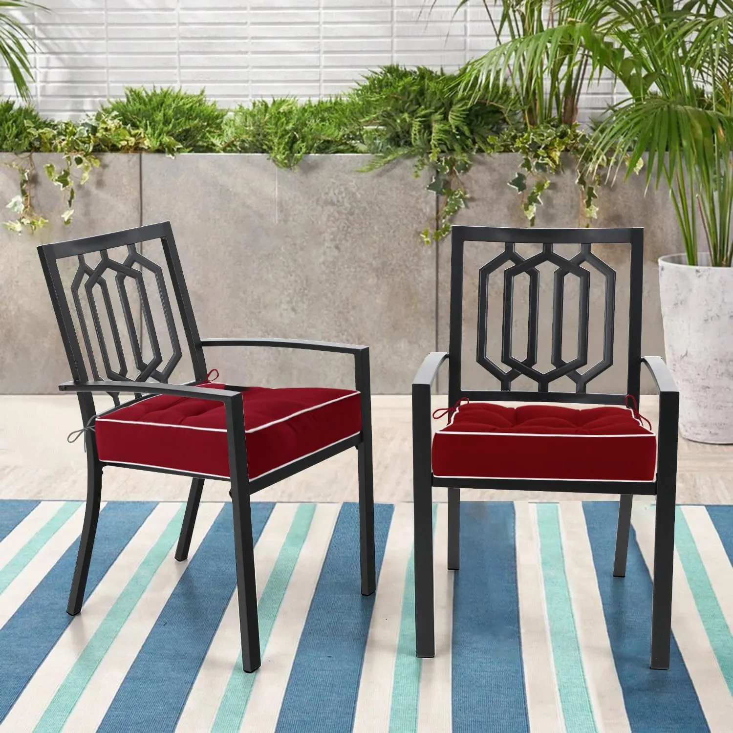 HARBOREST Outdoor Chair Cushions Set of 2, Tufted Patio Chair Cushions with Ties, Square Corner Outdoor Cushions for Patio Furniture, Lawn Chairs, Wicker Chairs, 19" x 19" x 5", Burgundy
