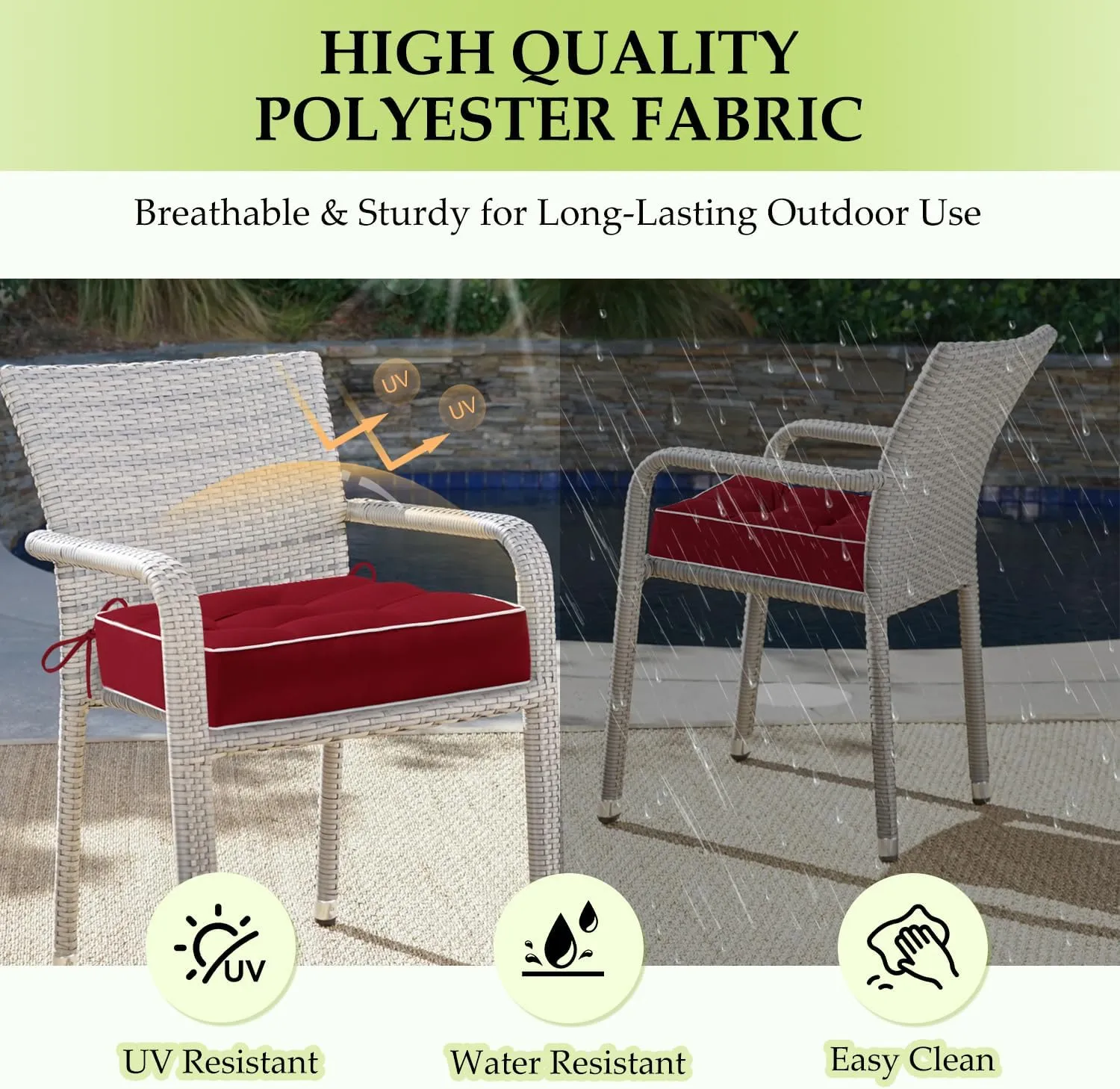 HARBOREST Outdoor Chair Cushions Set of 2, Tufted Patio Chair Cushions with Ties, Square Corner Outdoor Cushions for Patio Furniture, Lawn Chairs, Wicker Chairs, 19" x 19" x 5", Burgundy