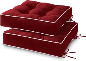 HARBOREST Outdoor Chair Cushions Set of 2, Tufted Patio Chair Cushions with Ties, Square Corner Outdoor Cushions for Patio Furniture, Lawn Chairs, Wicker Chairs, 19" x 19" x 5", Burgundy