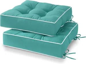 HARBOREST Outdoor Chair Cushions Set of 2, Tufted Patio Chair Cushions with Ties, Square Corner Outdoor Cushions for Patio Furniture, Lawn Chairs, Wicker Chairs, 19" x 19" x 5", Teal