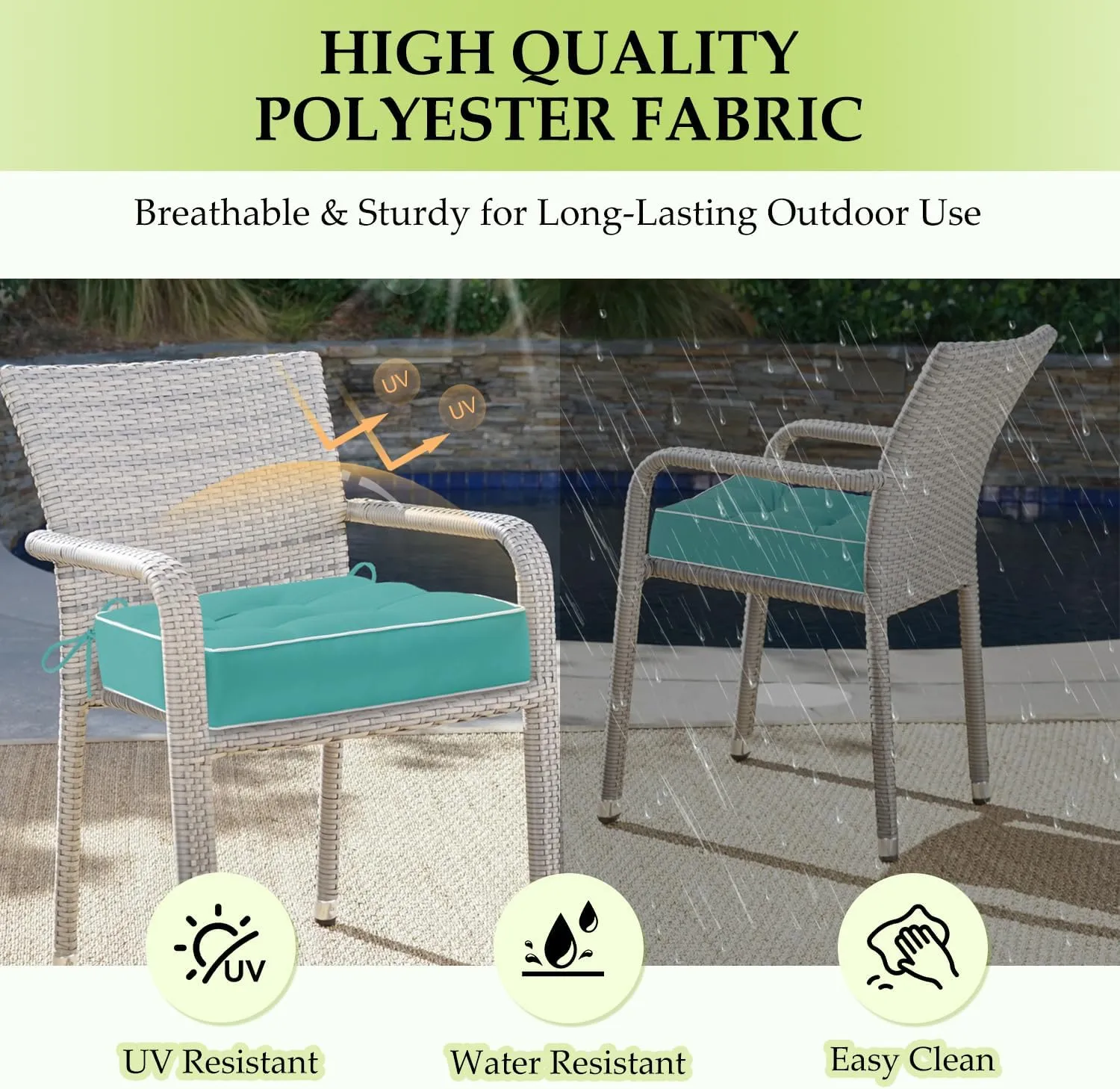 HARBOREST Outdoor Chair Cushions Set of 2, Tufted Patio Chair Cushions with Ties, Square Corner Outdoor Cushions for Patio Furniture, Lawn Chairs, Wicker Chairs, 19" x 19" x 5", Teal