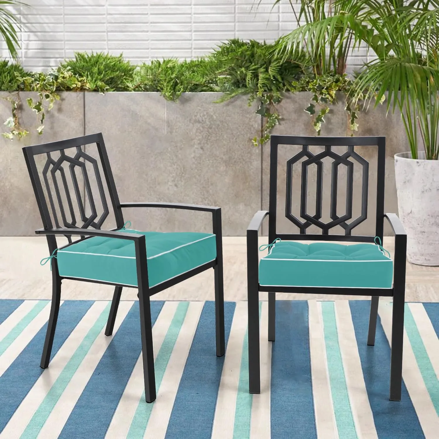 HARBOREST Outdoor Chair Cushions Set of 2, Tufted Patio Chair Cushions with Ties, Square Corner Outdoor Cushions for Patio Furniture, Lawn Chairs, Wicker Chairs, 19" x 19" x 5", Teal