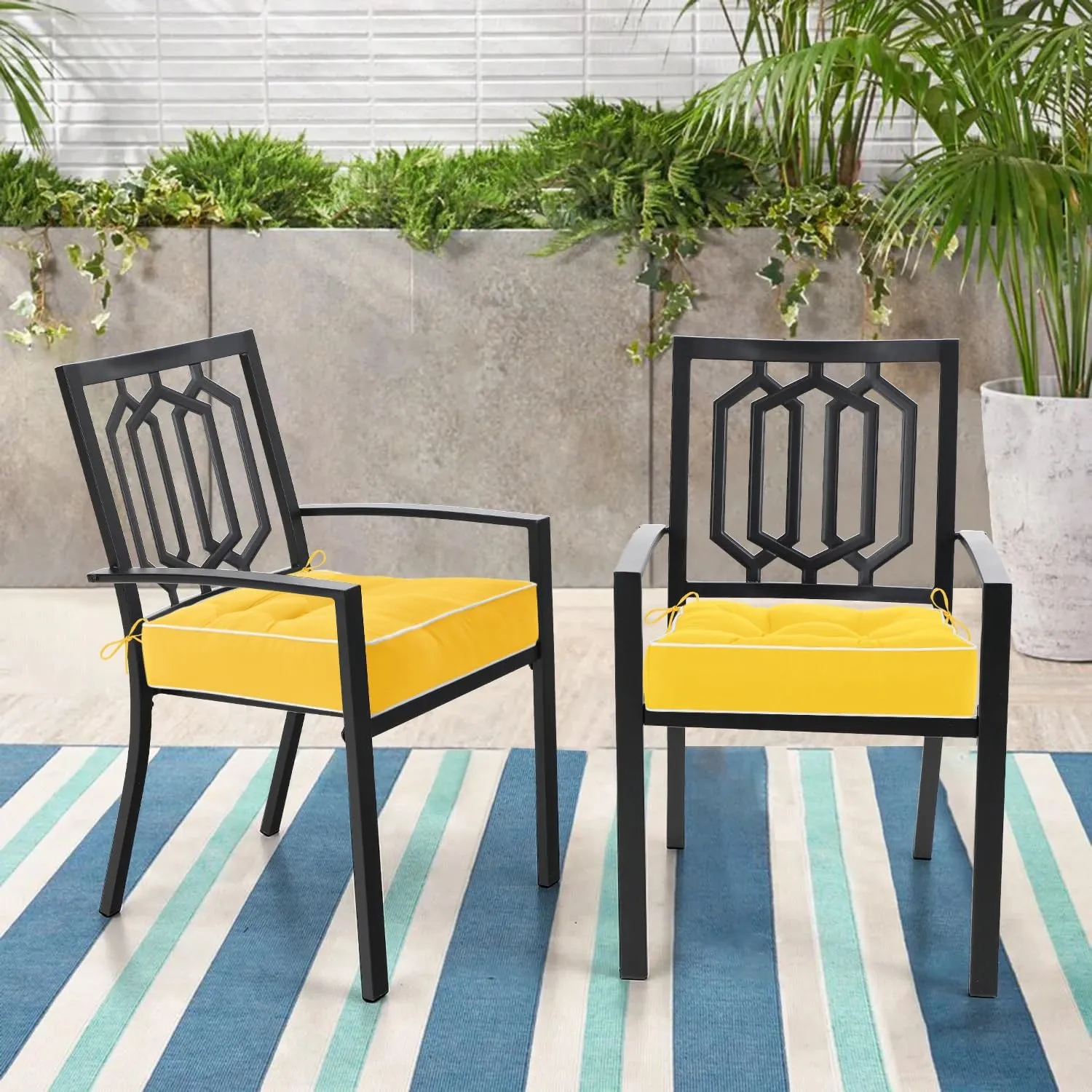 HARBOREST Outdoor Chair Cushions Set of 2, Tufted Patio Chair Cushions with Ties, Square Corner Outdoor Cushions for Patio Furniture, Lawn Chairs, Wicker Chairs, 19" x 19" x 5", Yellow