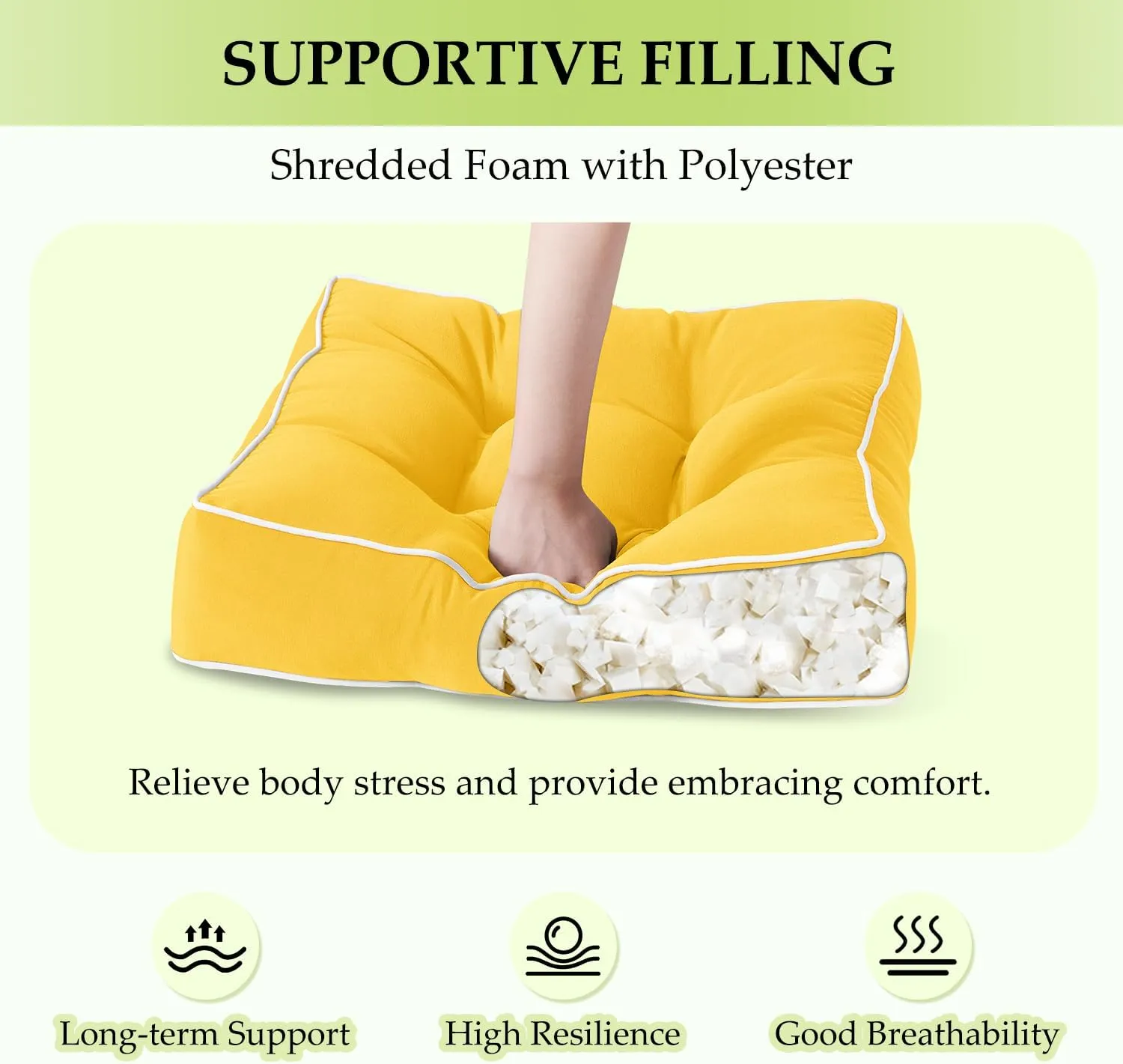 HARBOREST Outdoor Chair Cushions Set of 2, Tufted Patio Chair Cushions with Ties, Square Corner Outdoor Cushions for Patio Furniture, Lawn Chairs, Wicker Chairs, 19" x 19" x 5", Yellow