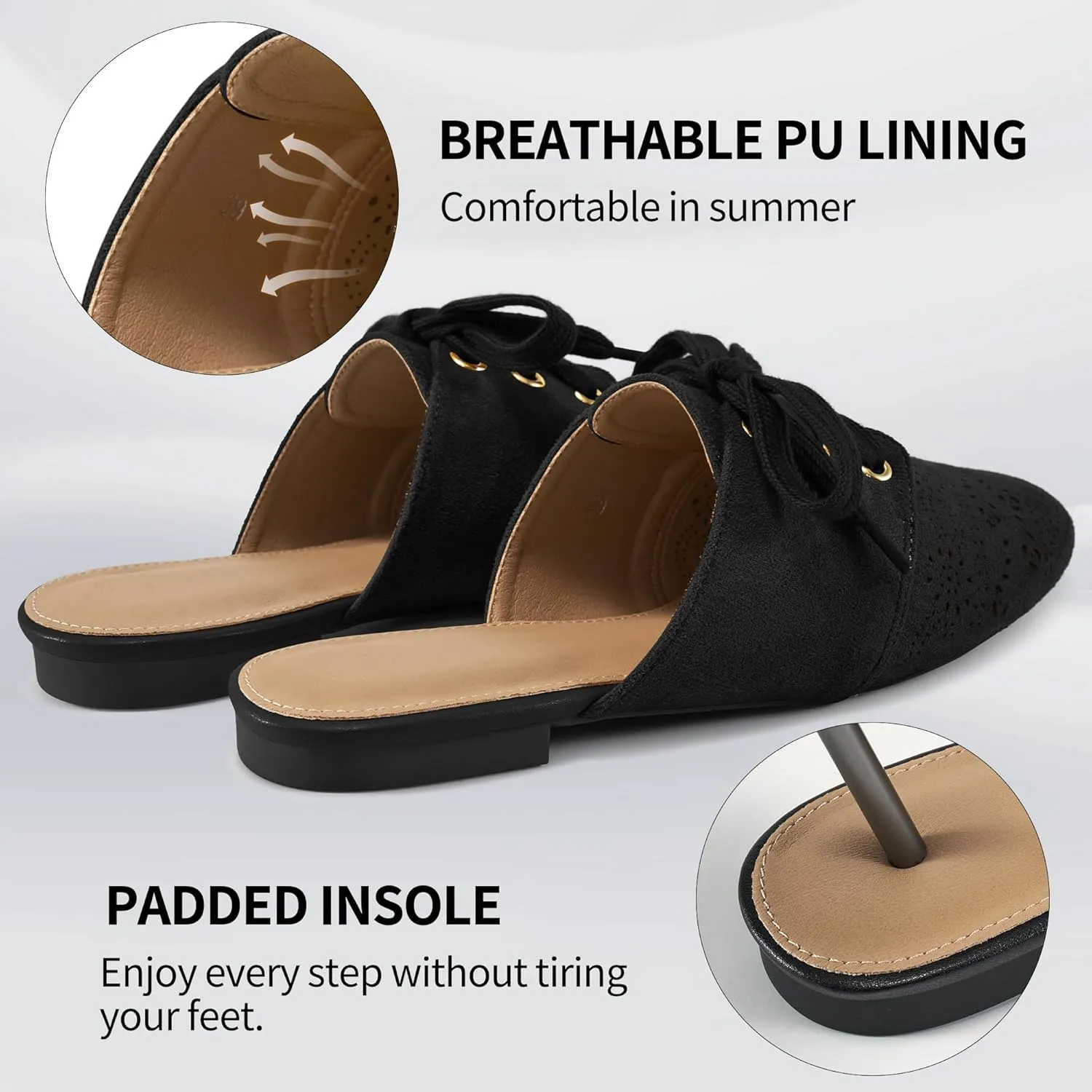 HARENCE Mules for Women Casual Flats: Comfortable Round Toe Slip on Backless Mule Dressy Business Office Flat Shoes