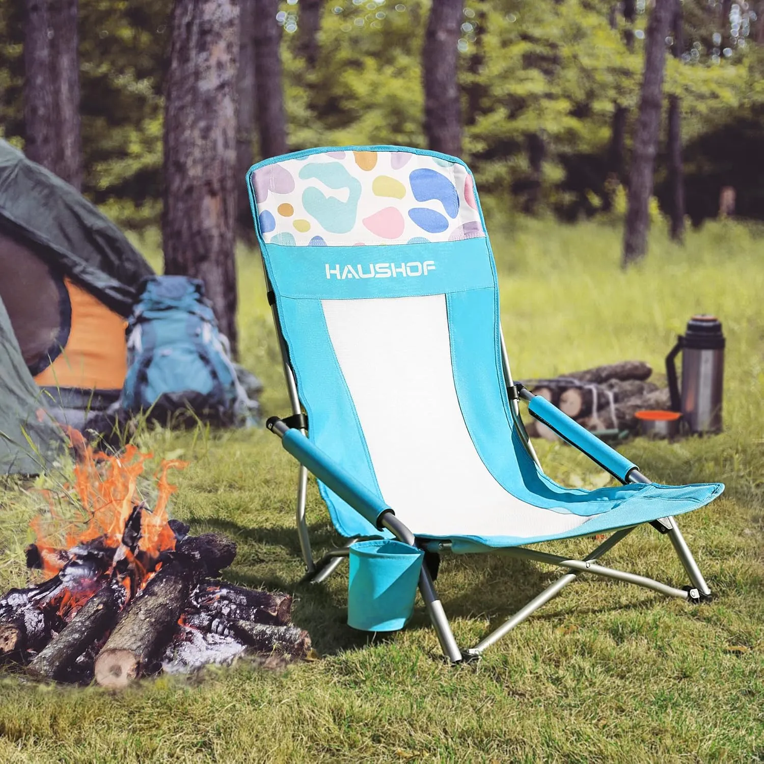 HAUSHOF 2-Pack Blue High Back Beach Chairs with Colored Dots, Durable 600D Oxford Fabric, Industrial Grade Iron, Maximum Seated Weight Capacity: 265 lbs, Ergonomic Design