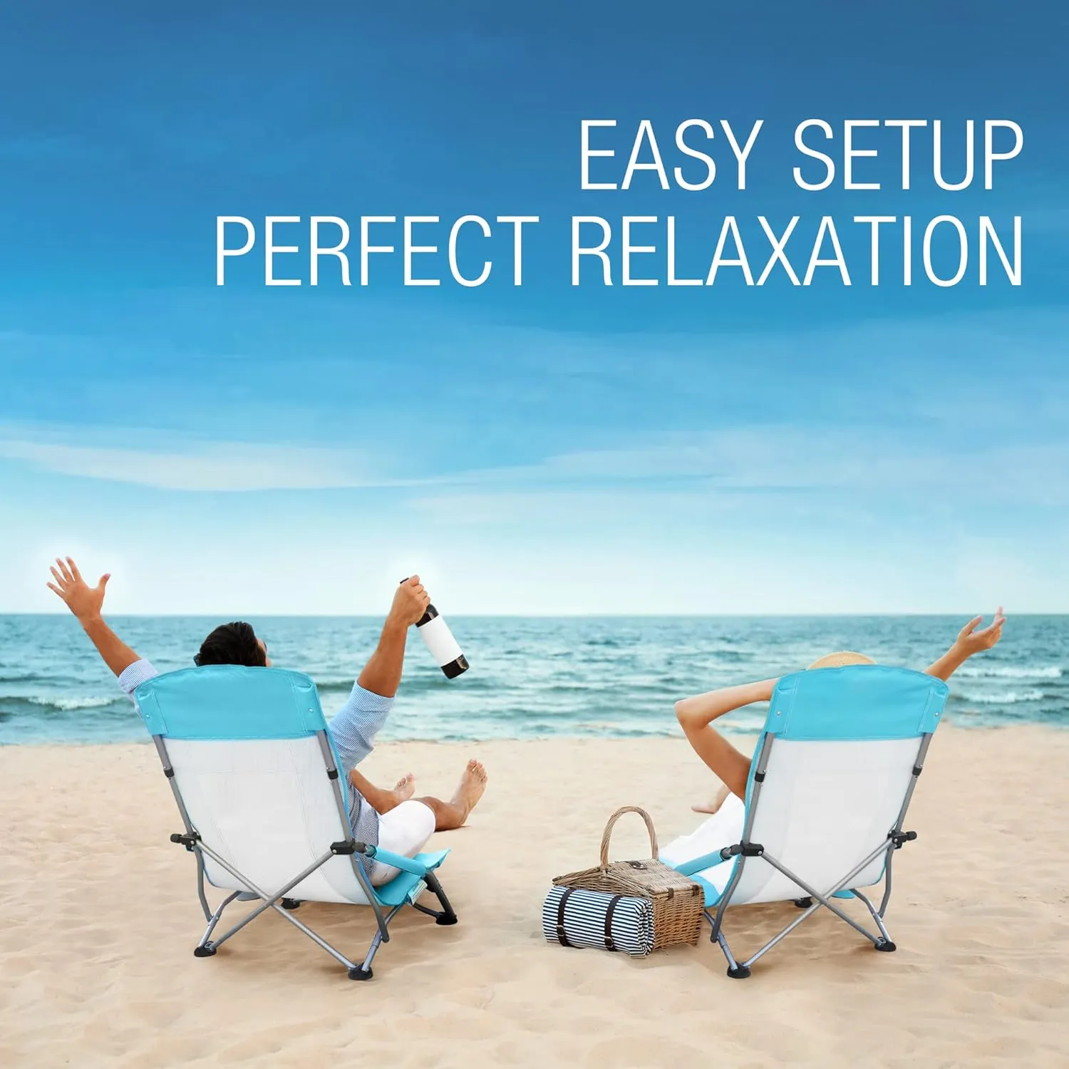 HAUSHOF 2-Pack Blue High Back Beach Chairs with Colored Dots, Durable 600D Oxford Fabric, Industrial Grade Iron, Maximum Seated Weight Capacity: 265 lbs, Ergonomic Design