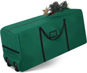 Heavy Duty Christmas Tree Storage Bag - 900d Oxford Fabric with Wheels and Reinforced Handles, Durable Storage Box for Disassembled Holiday Trees(7.5 ft,Green)