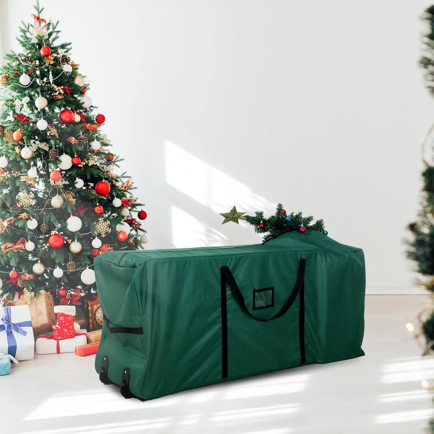 Heavy Duty Christmas Tree Storage Bag - 900d Oxford Fabric with Wheels and Reinforced Handles, Durable Storage Box for Disassembled Holiday Trees(7.5 ft,Green)