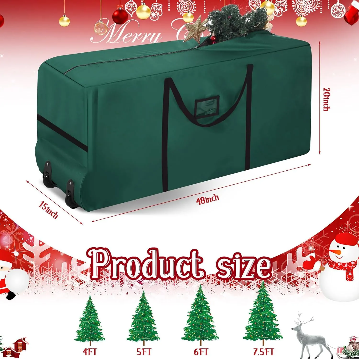Heavy Duty Christmas Tree Storage Bag - 900d Oxford Fabric with Wheels and Reinforced Handles, Durable Storage Box for Disassembled Holiday Trees(7.5 ft,Green)