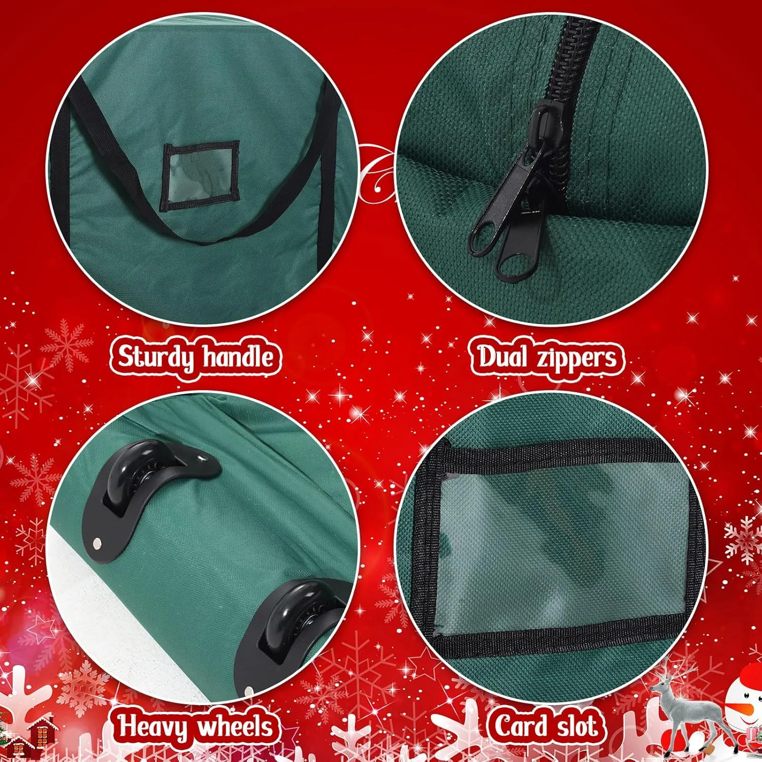 Heavy Duty Christmas Tree Storage Bag - 900d Oxford Fabric with Wheels and Reinforced Handles, Durable Storage Box for Disassembled Holiday Trees(7.5 ft,Green)