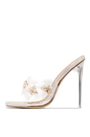 Heel Butterfly Toe Square Diamond Mule Clear Holo Countdown deal Premium offer LuxeModa Detail Peep Secret
