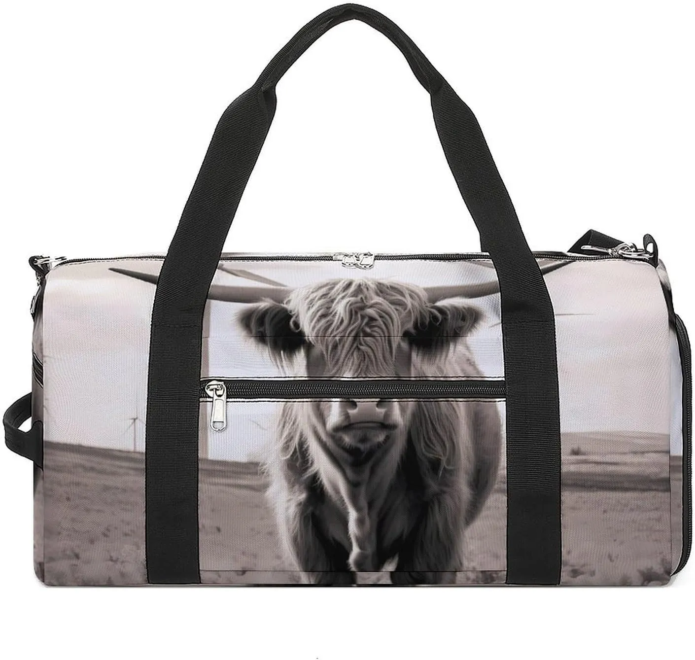 Highland Cow Windmill Sports Gym Bag for Men Women Travel Duffel Bag with Shoulder Strap