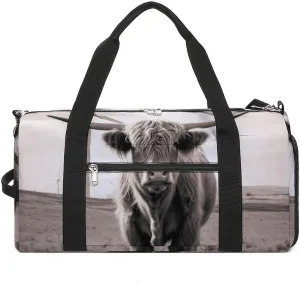 Highland Cow Windmill Sports Gym Bag for Men Women Travel Duffel Bag with Shoulder Strap