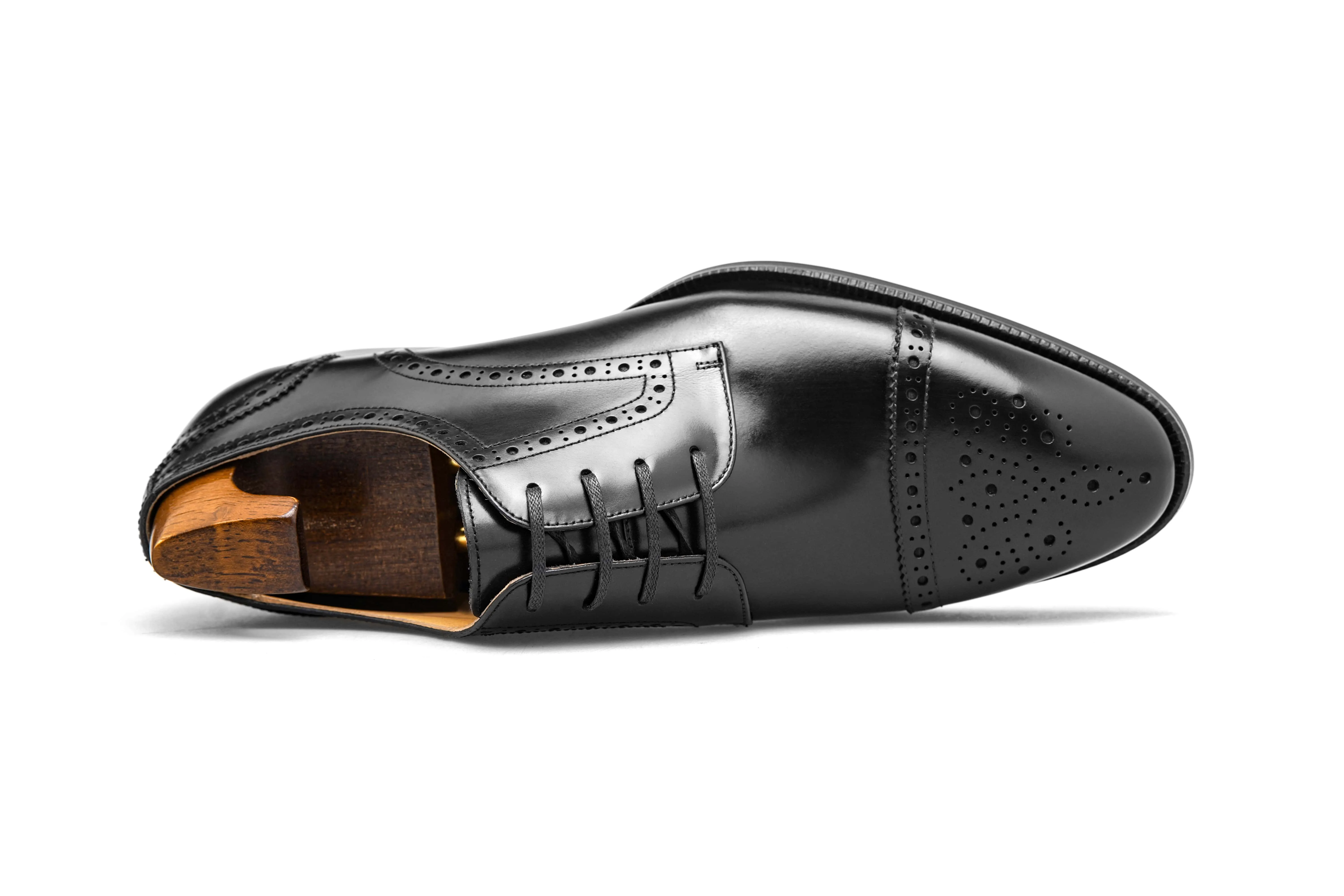 HolloShoe Artisan Burnished Black Cap-Toe Derby Brogues