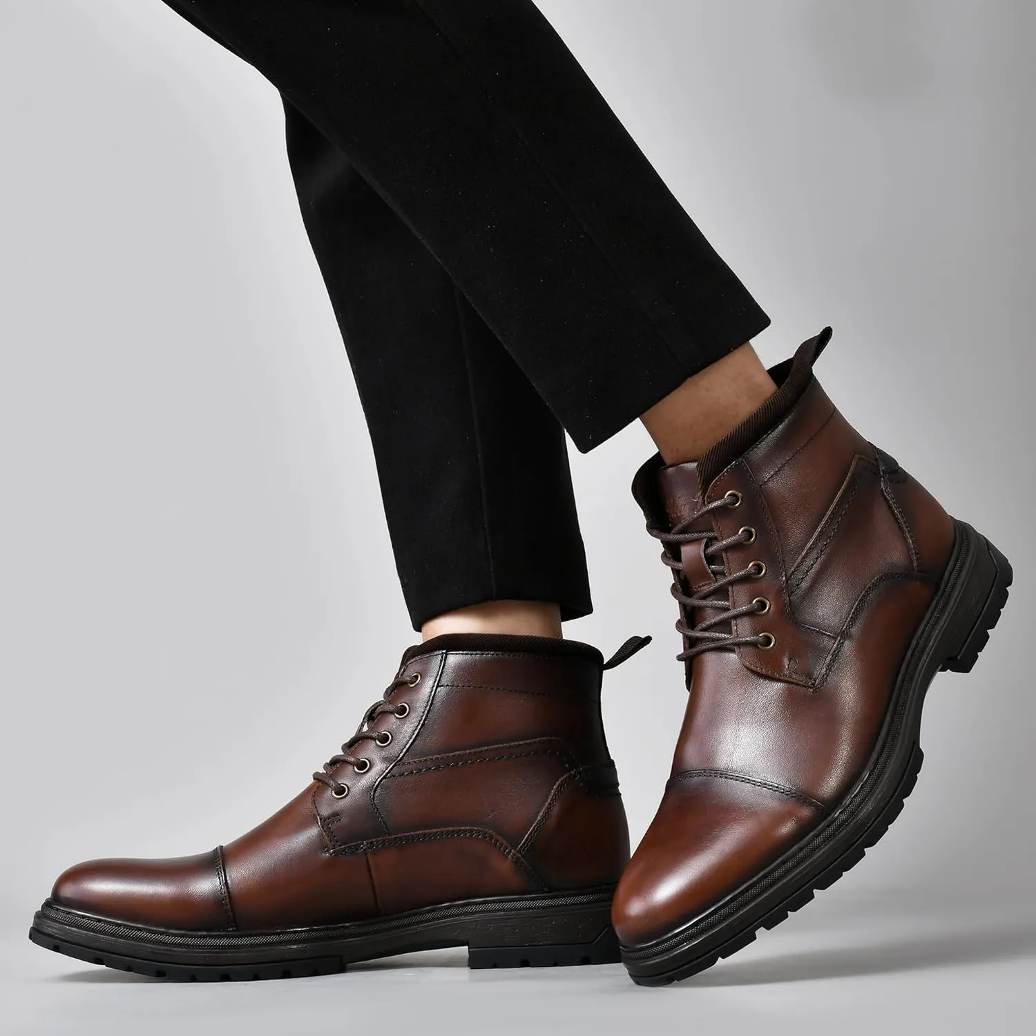 Holy dove Mens Oxford Leather Dress Boots Cap Toe Side Zip Fashion Mid Top Chukka Ankle Boots for Men