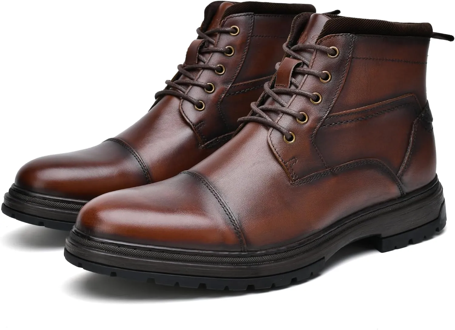 Holy dove Mens Oxford Leather Dress Boots Cap Toe Side Zip Fashion Mid Top Chukka Ankle Boots for Men