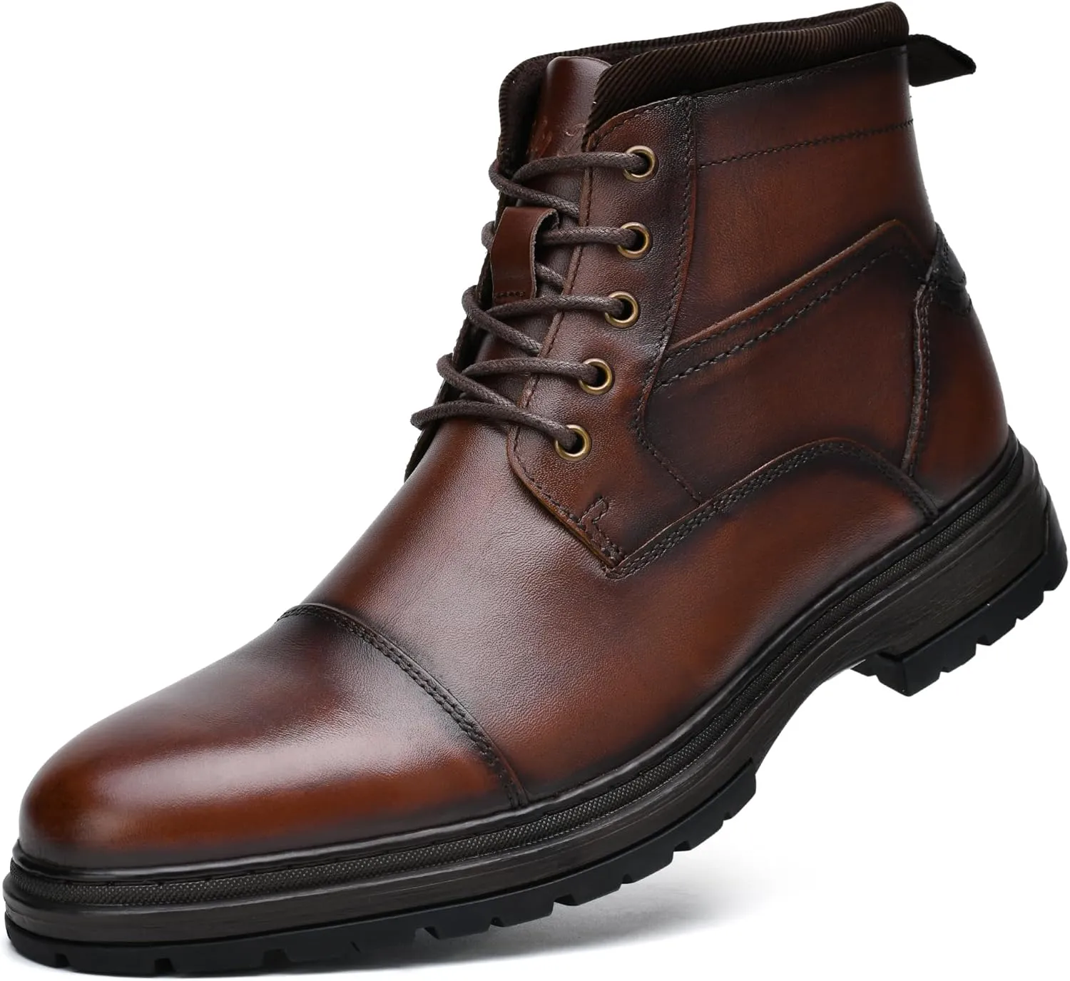 Holy dove Mens Oxford Leather Dress Boots Cap Toe Side Zip Fashion Mid Top Chukka Ankle Boots for Men
