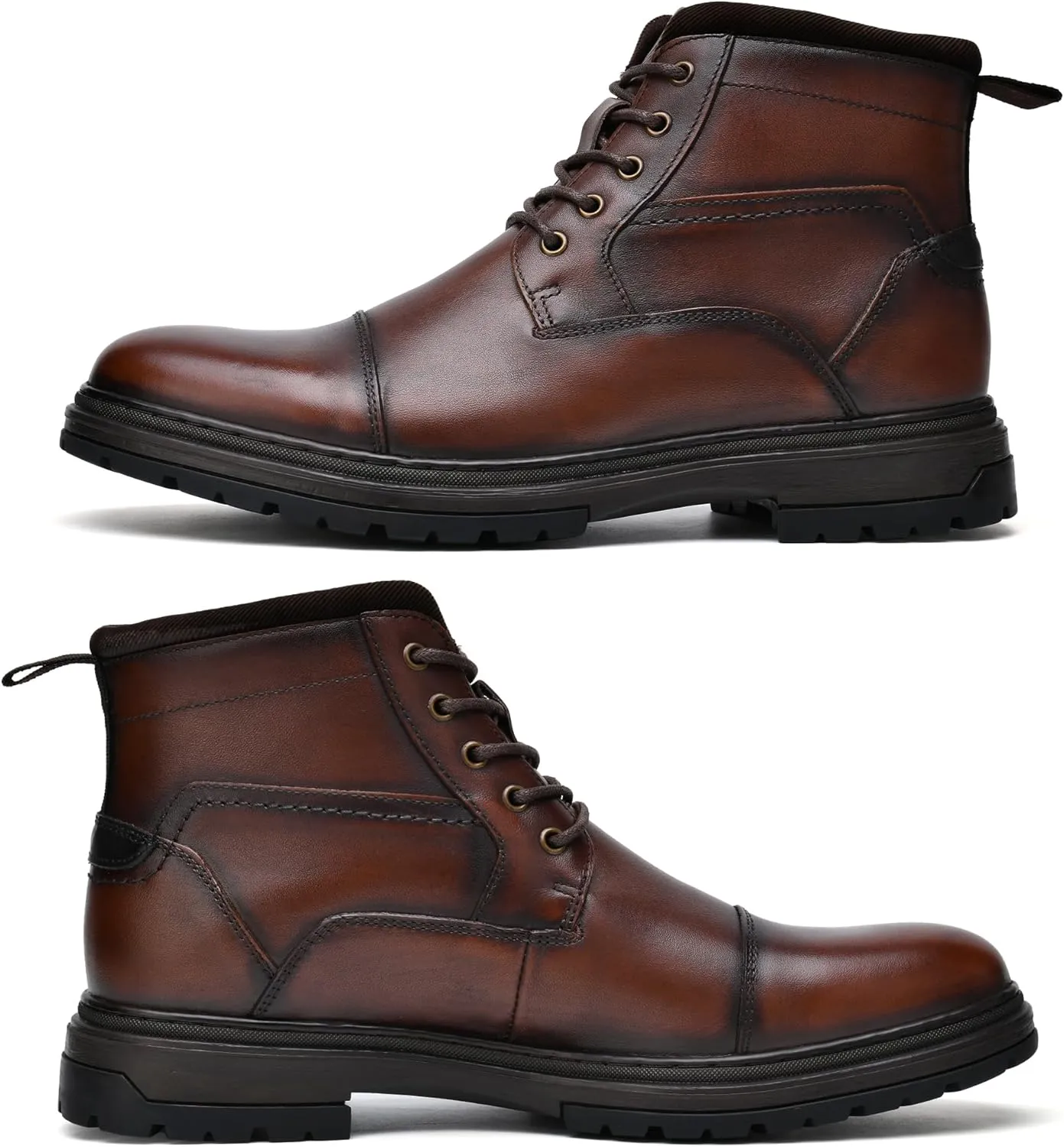 Holy dove Mens Oxford Leather Dress Boots Cap Toe Side Zip Fashion Mid Top Chukka Ankle Boots for Men