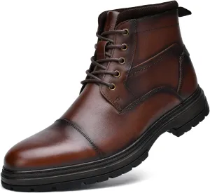 Holy dove Mens Oxford Leather Dress Boots Cap Toe Side Zip Fashion Mid Top Chukka Ankle Boots for Men