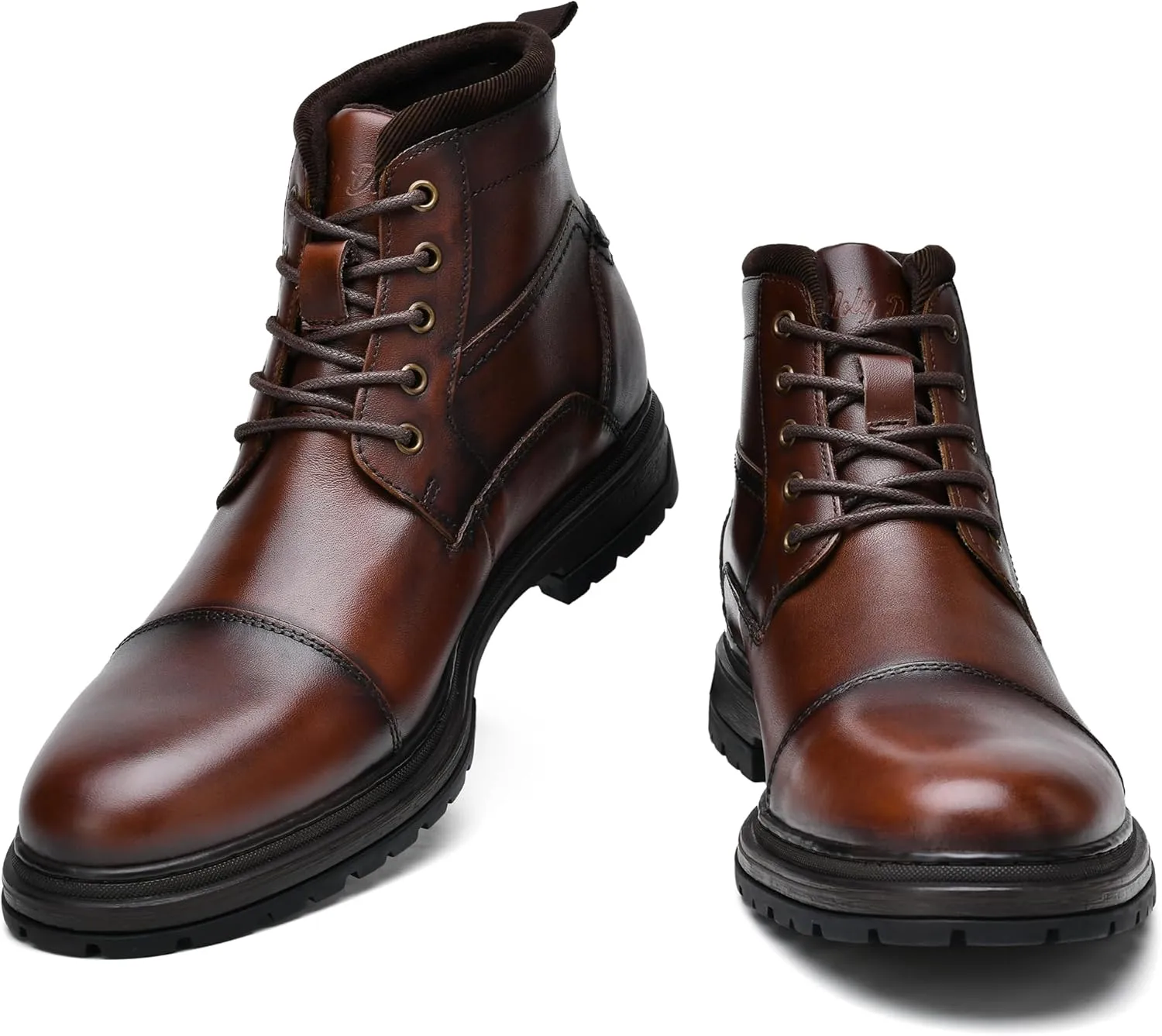 Holy dove Mens Oxford Leather Dress Boots Cap Toe Side Zip Fashion Mid Top Chukka Ankle Boots for Men