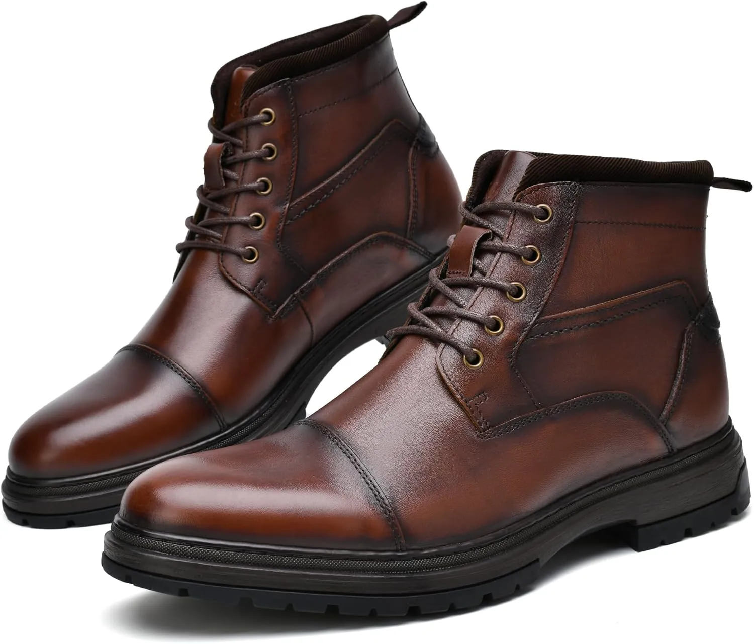 Holy dove Mens Oxford Leather Dress Boots Cap Toe Side Zip Fashion Mid Top Chukka Ankle Boots for Men
