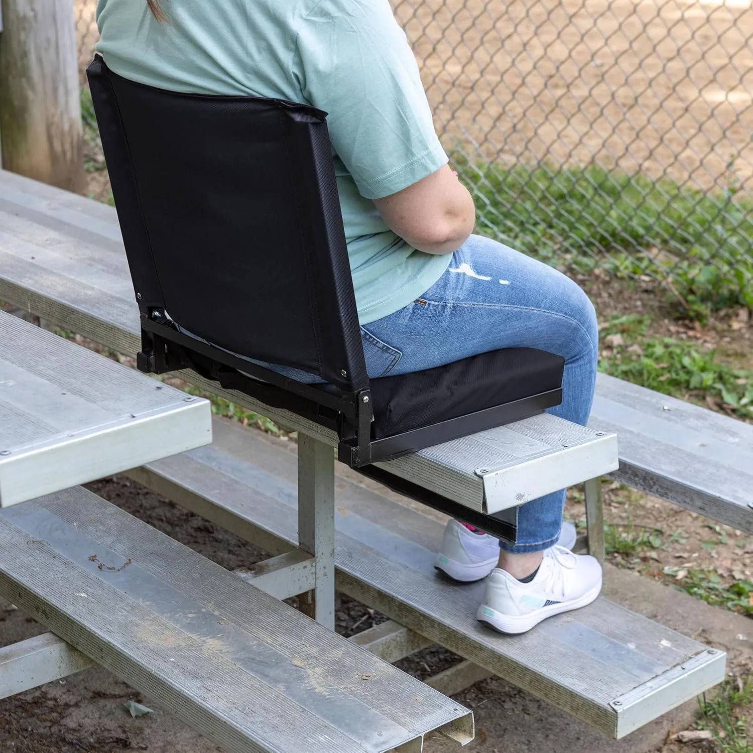 Home-Complete Bleacher Seat - Stadium Seat Cushion with Pocket and Cupholder - Wide Portable Sports Chair - Stadium Seats with Back Support (Black)
