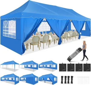 HOTEEL 10x30 Pop Up Canopy with Walls Party Tent Event Tent UPF 50  Windproof Waterproof Wedding Tents for Parties Gazebo Canopy with Roller Bag & 4 Weights Bags,Blue