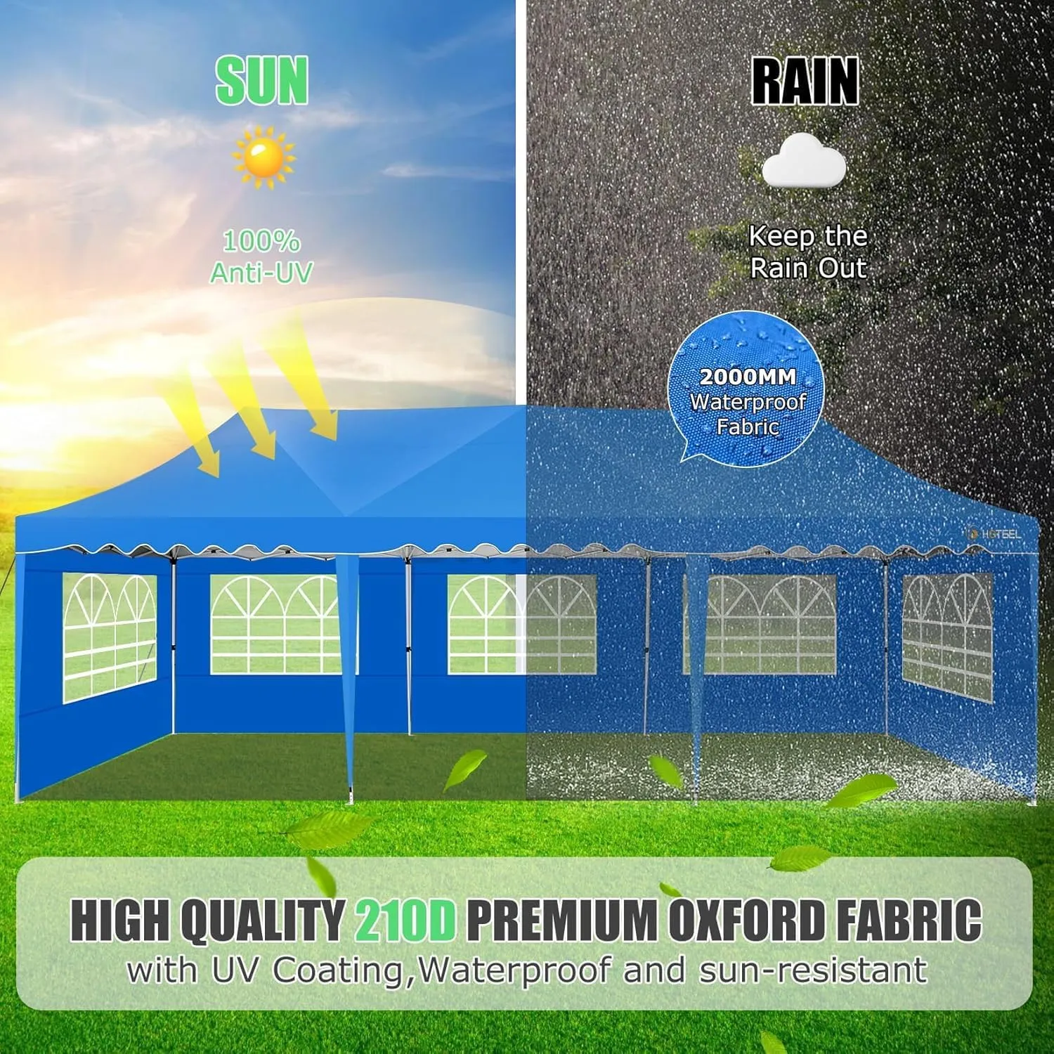 HOTEEL 10x30 Pop Up Canopy with Walls Party Tent Event Tent UPF 50  Windproof Waterproof Wedding Tents for Parties Gazebo Canopy with Roller Bag & 4 Weights Bags,Blue