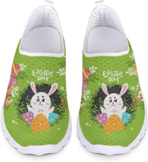 HUIACONG Easter Day Rabbit Egg Sneakers for Women Teen Green Running Trainer Slip on Walking Shoes Size 11 Lightweight Tennis Shoes Outdoor Yoga Dance Footwear Tennis Gym Athletic Shoes