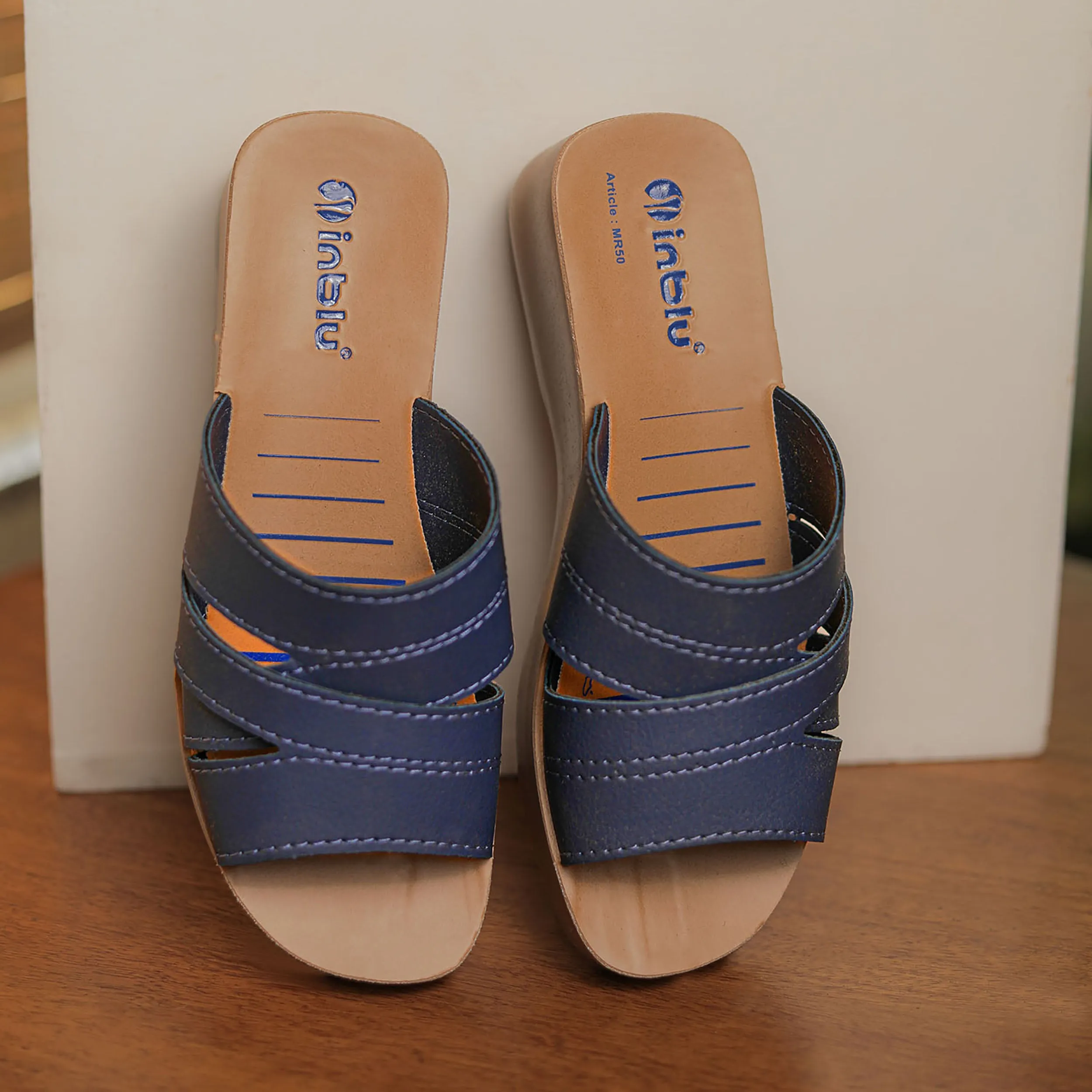 Inblu Women Blue Mule Shape Wedge Sandal with Slip-on Closure (MR50_BLUE)