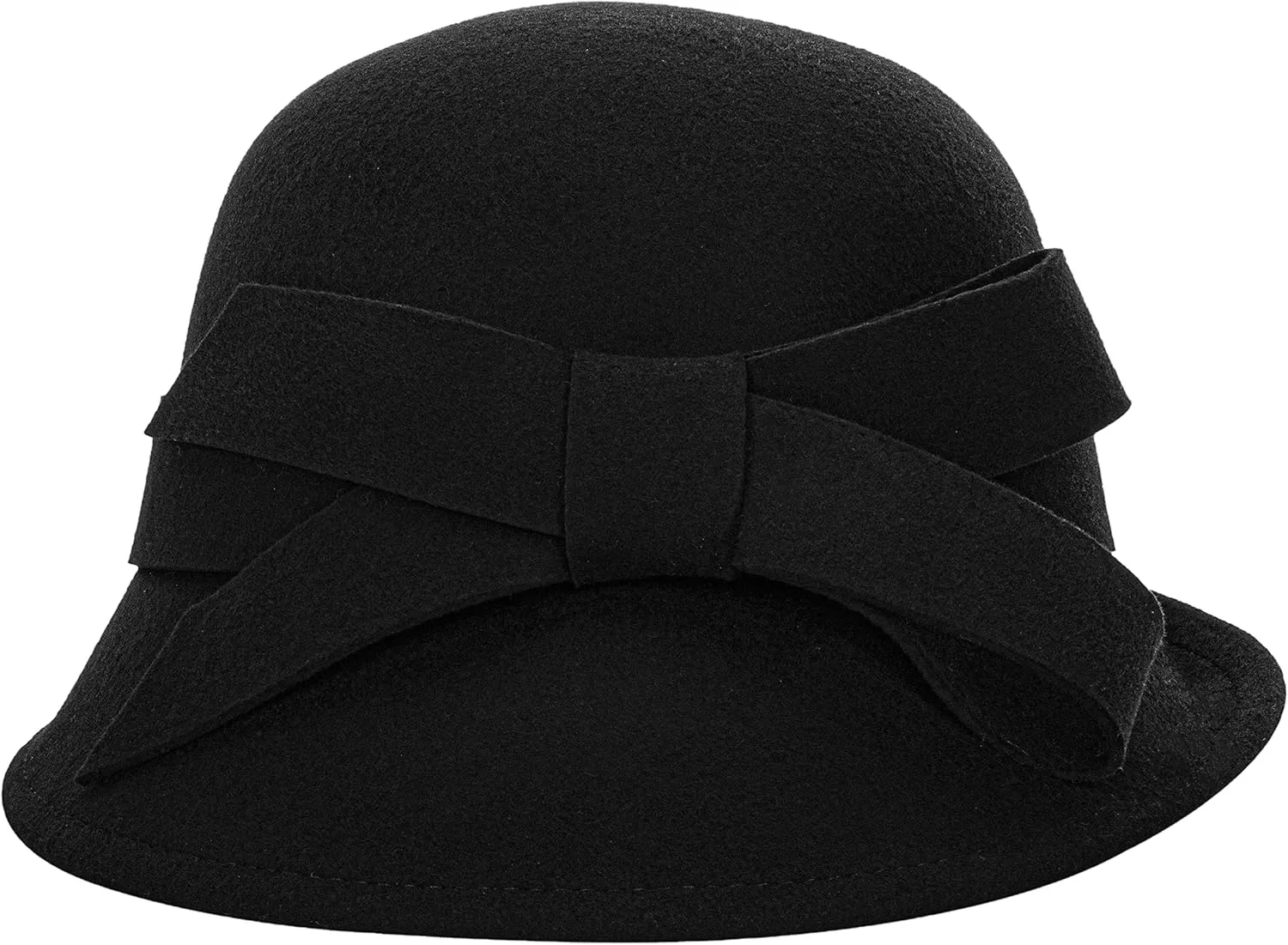 INOGIH Wool Derby Hat Round Cloche Hat for Men and Women Black Bowler Hat Upturn Brim Church Hat (S/M)