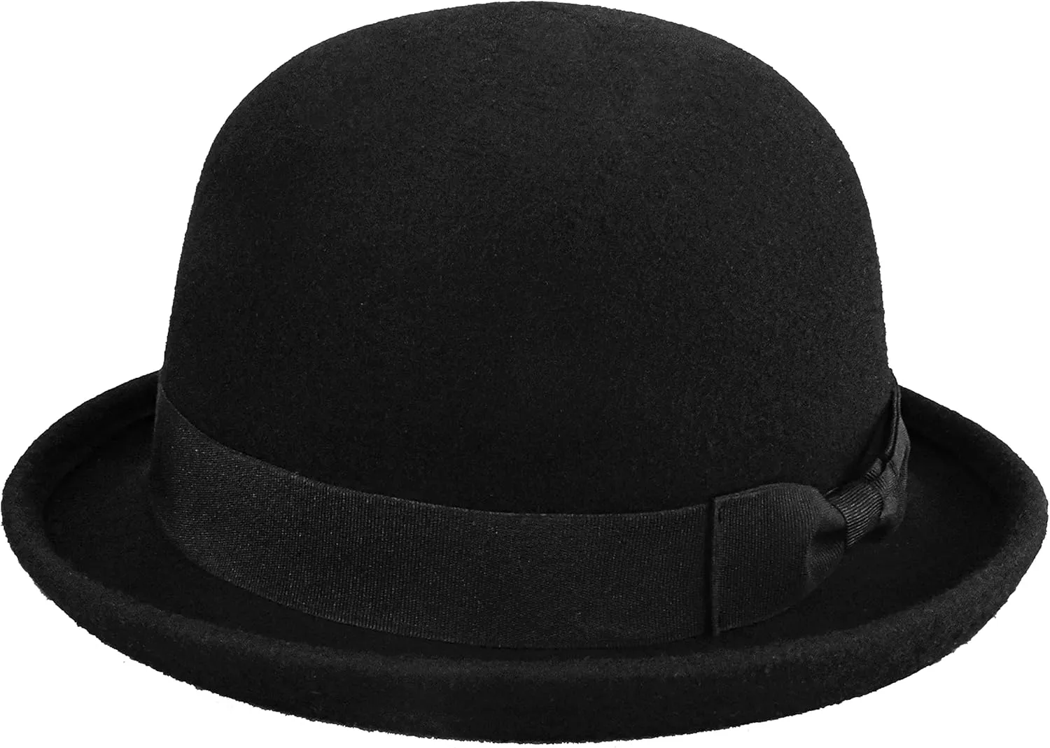INOGIH Wool Derby Hat Round Cloche Hat for Men and Women Black Bowler Hat Upturn Brim Church Hat (S/M)