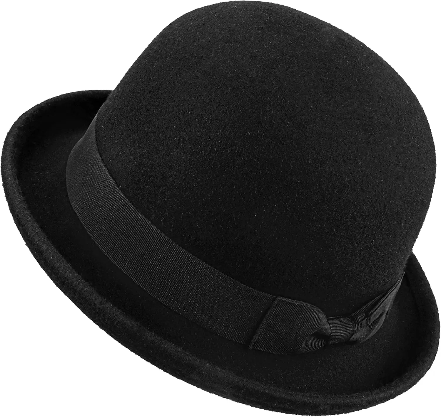 INOGIH Wool Derby Hat Round Cloche Hat for Men and Women Black Bowler Hat Upturn Brim Church Hat (S/M)