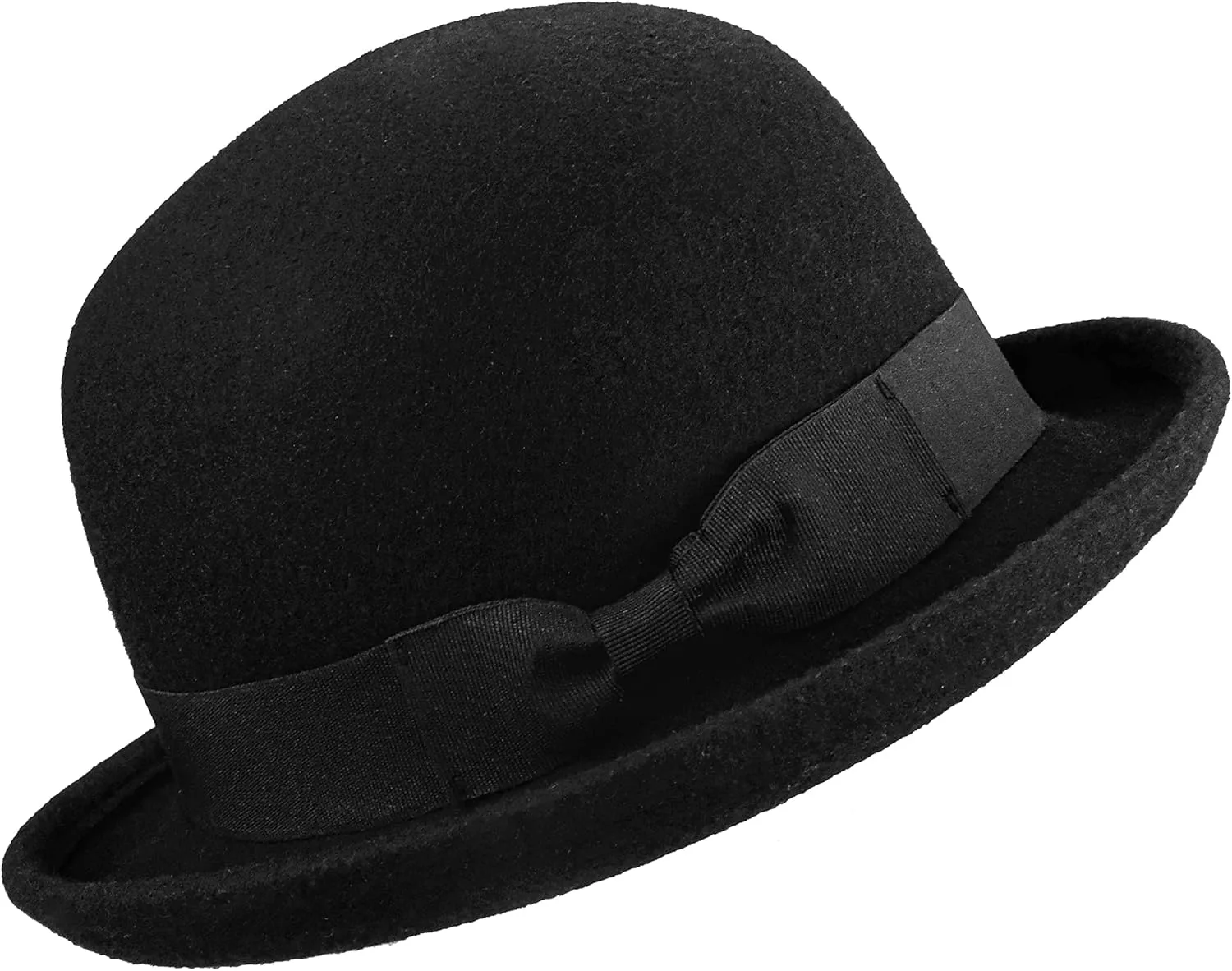 INOGIH Wool Derby Hat Round Cloche Hat for Men and Women Black Bowler Hat Upturn Brim Church Hat (S/M)