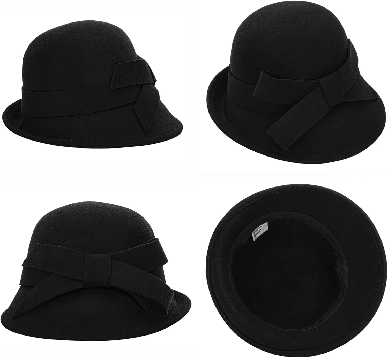INOGIH Wool Derby Hat Round Cloche Hat for Men and Women Black Bowler Hat Upturn Brim Church Hat (S/M)