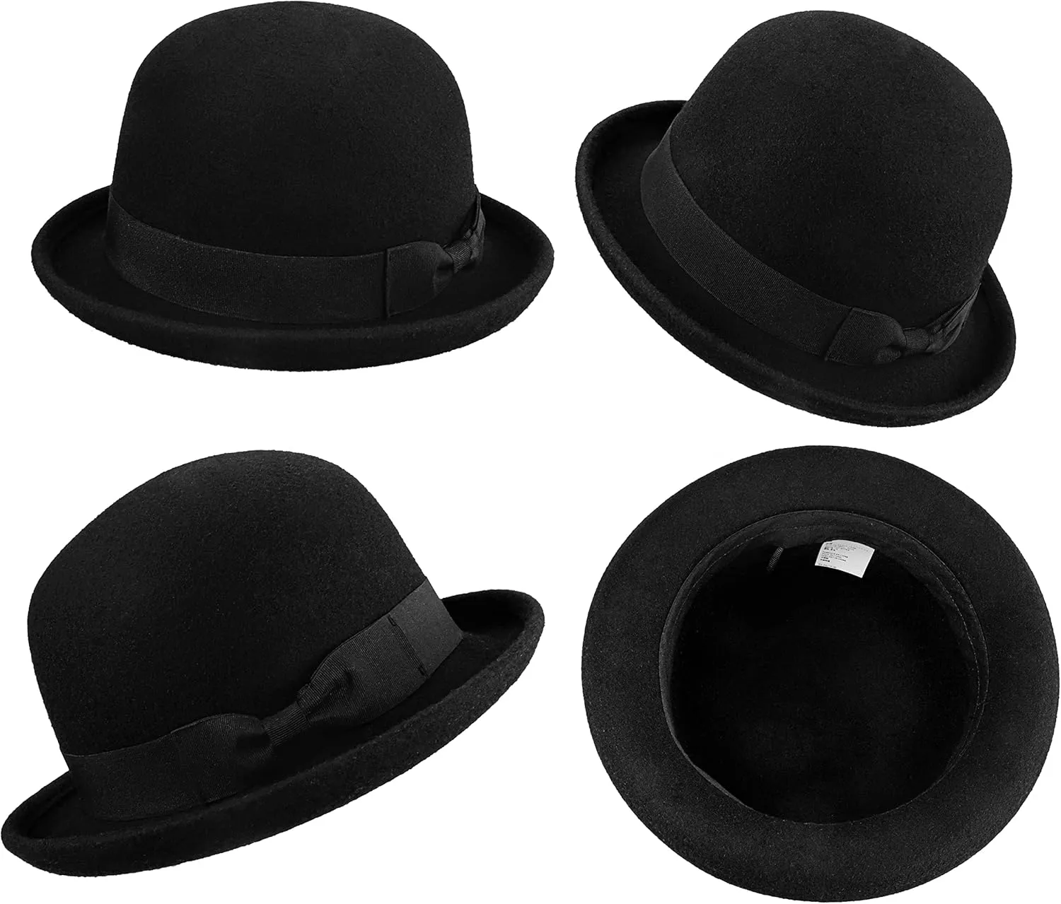 INOGIH Wool Derby Hat Round Cloche Hat for Men and Women Black Bowler Hat Upturn Brim Church Hat (S/M)