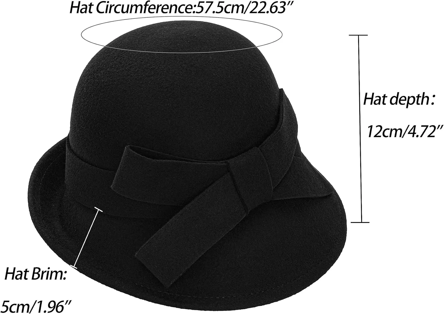 INOGIH Wool Derby Hat Round Cloche Hat for Men and Women Black Bowler Hat Upturn Brim Church Hat (S/M)